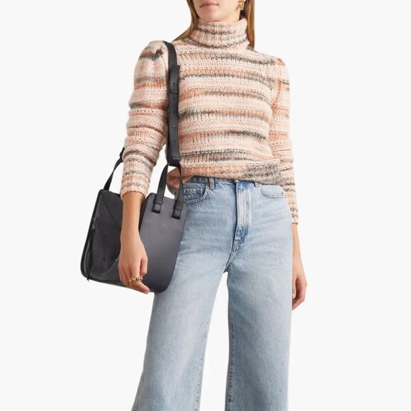 A.L.C. Selina Striped Knitted Wool Turtleneck Sweater Size L Pink Multi - Picture 1 of 10